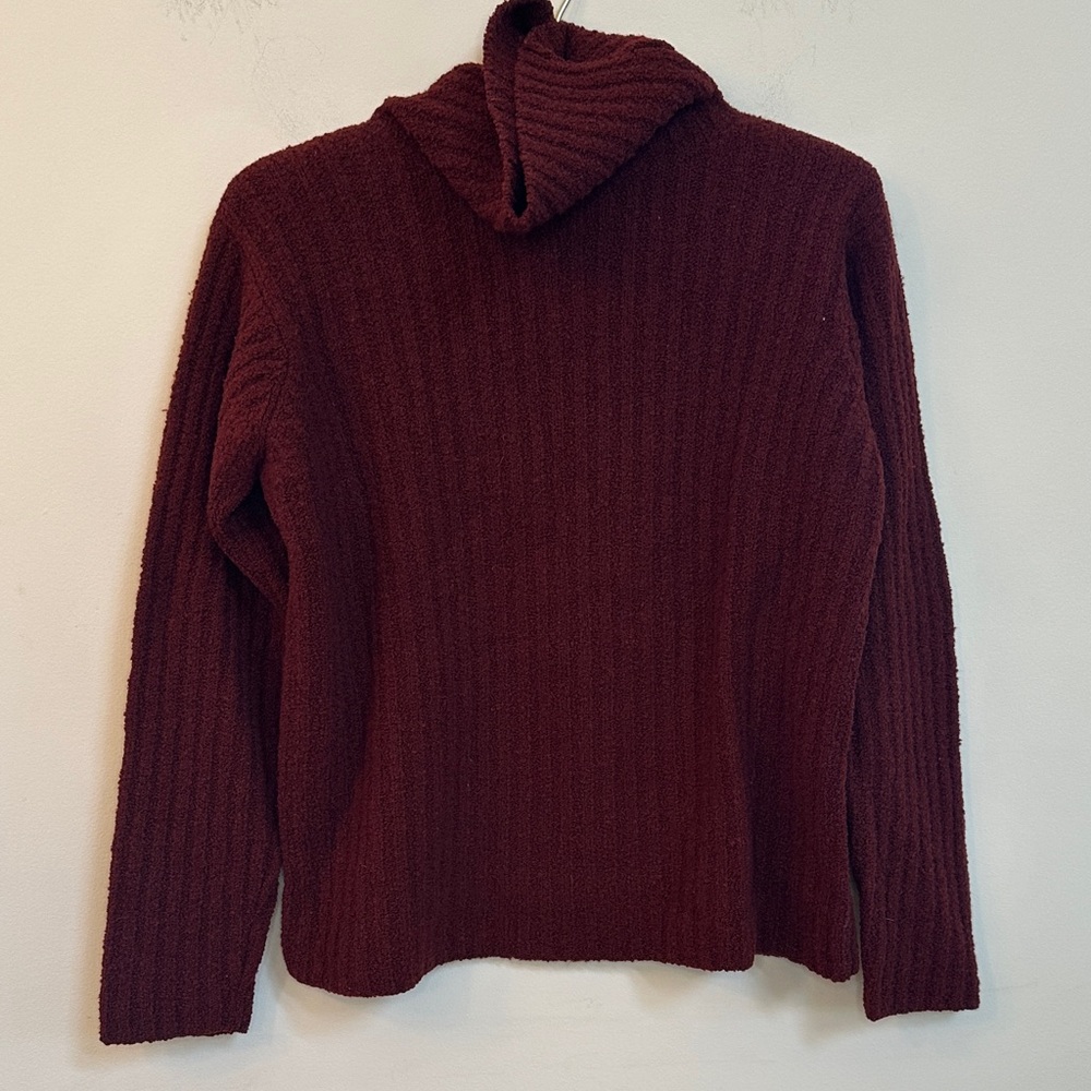 Eileen Fisher Wide Ribbed Turtleneck Sweater – Burgundy  Wool Blend Small